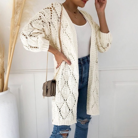 Off White Knit White Textured Cardigan - Picture 3 of 15